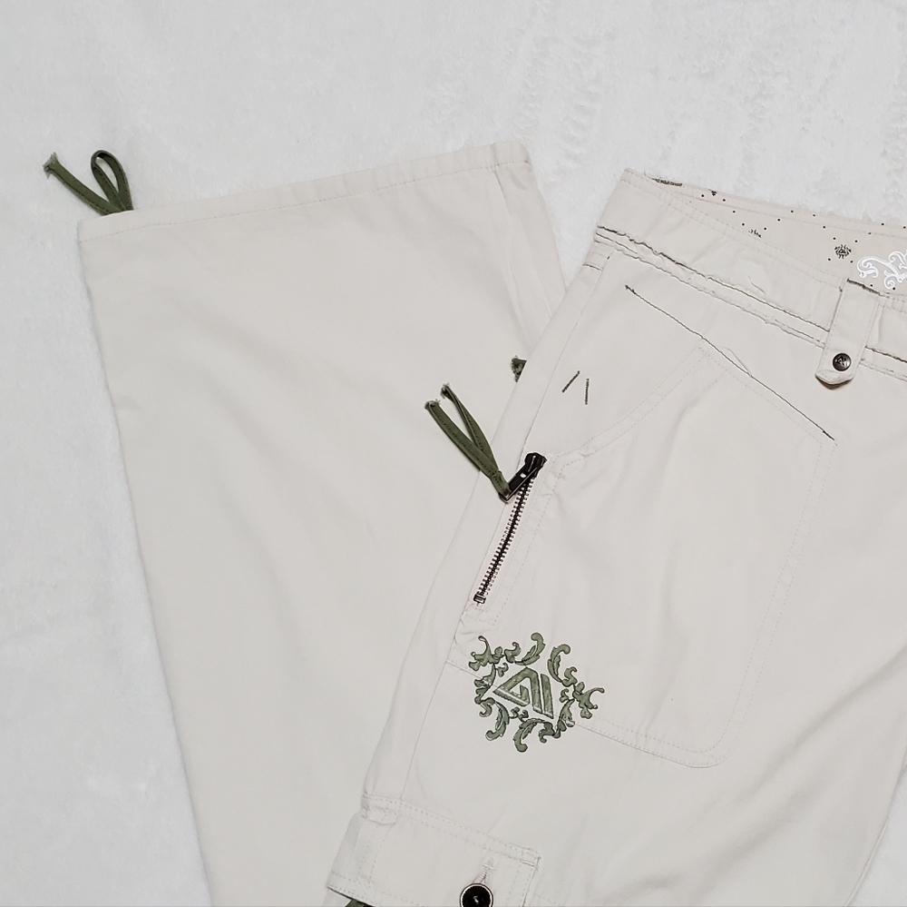 Rare Allyance ATG Grunge Cream Green Floral Low Rise Lace-up Flare Cargo Pants - Picture 7 of 16